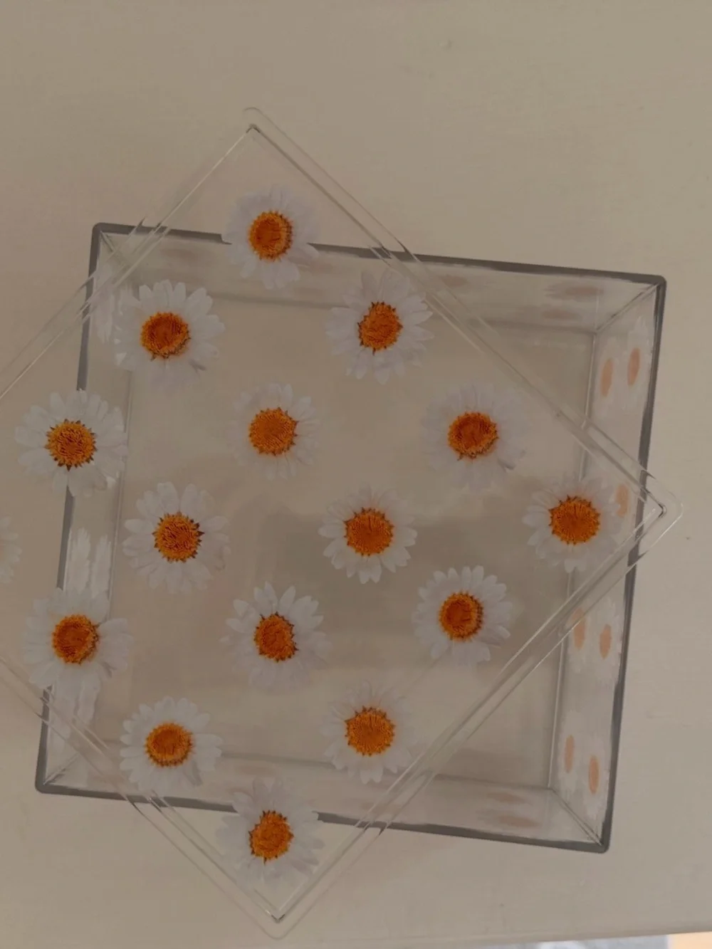 Clear Acrylic Daisy Storage Box - White & Orange Daisy Print